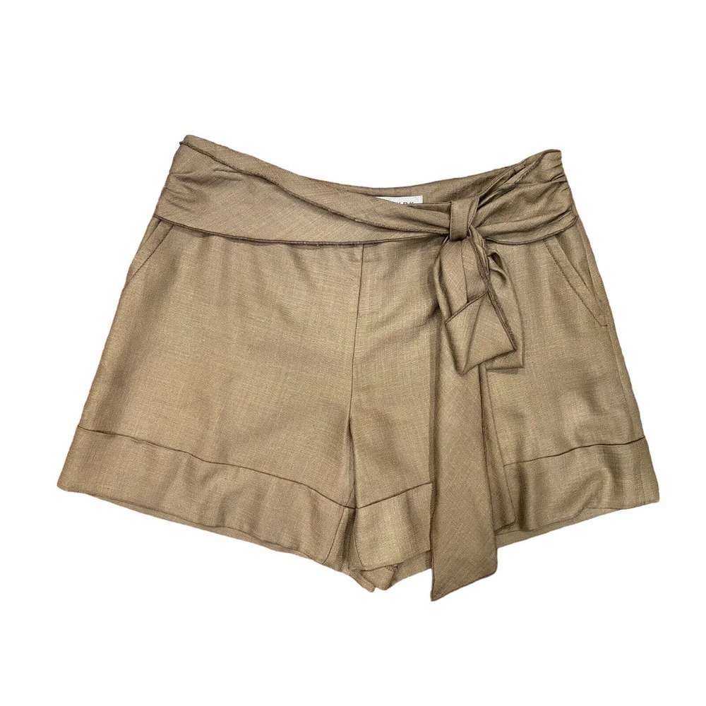 NWT Trina Turk Brown Cuffed Shorts w/Tie Front Side Zip Classic Luxury